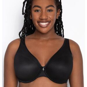 Curvy Couture Black Sheer Mesh Plunge T-Shirt Underwire Bra Size‎ 42G NEW